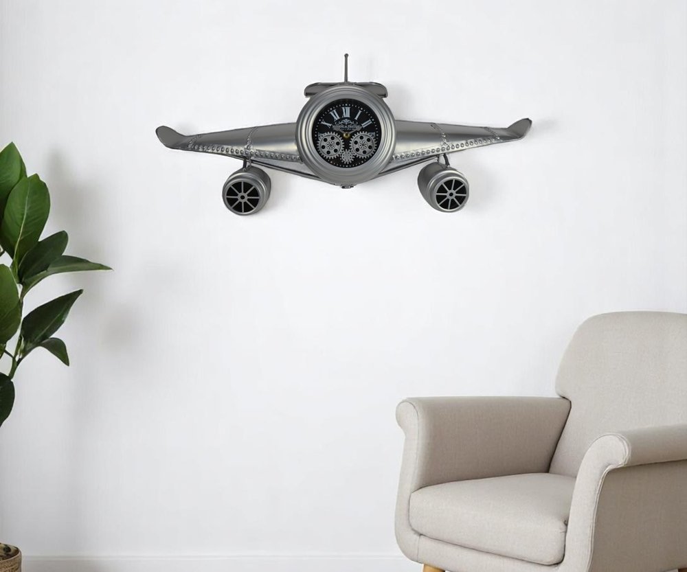 34" Silver And Black Metal Silent Analog Exposed Gear Novelty Wall Clock