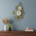 22" Gold And White Metal Silent Analog Floral Novelty Wall Clock
