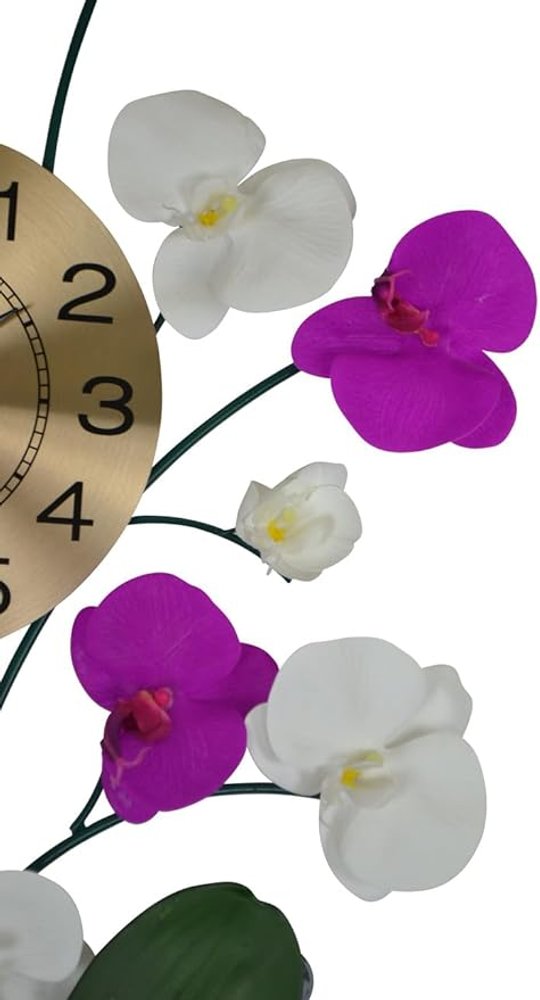 30" Purple White And Gold Metal Silent Analog Floral Novelty Wall Clock