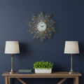 27" Gold Silver And Metal And Faux Crystals Silent Analog Sunburst Wall Clock