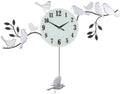 23" Silver Black And White Metal and Glass Silent Pendulum Novelty Wall Clock