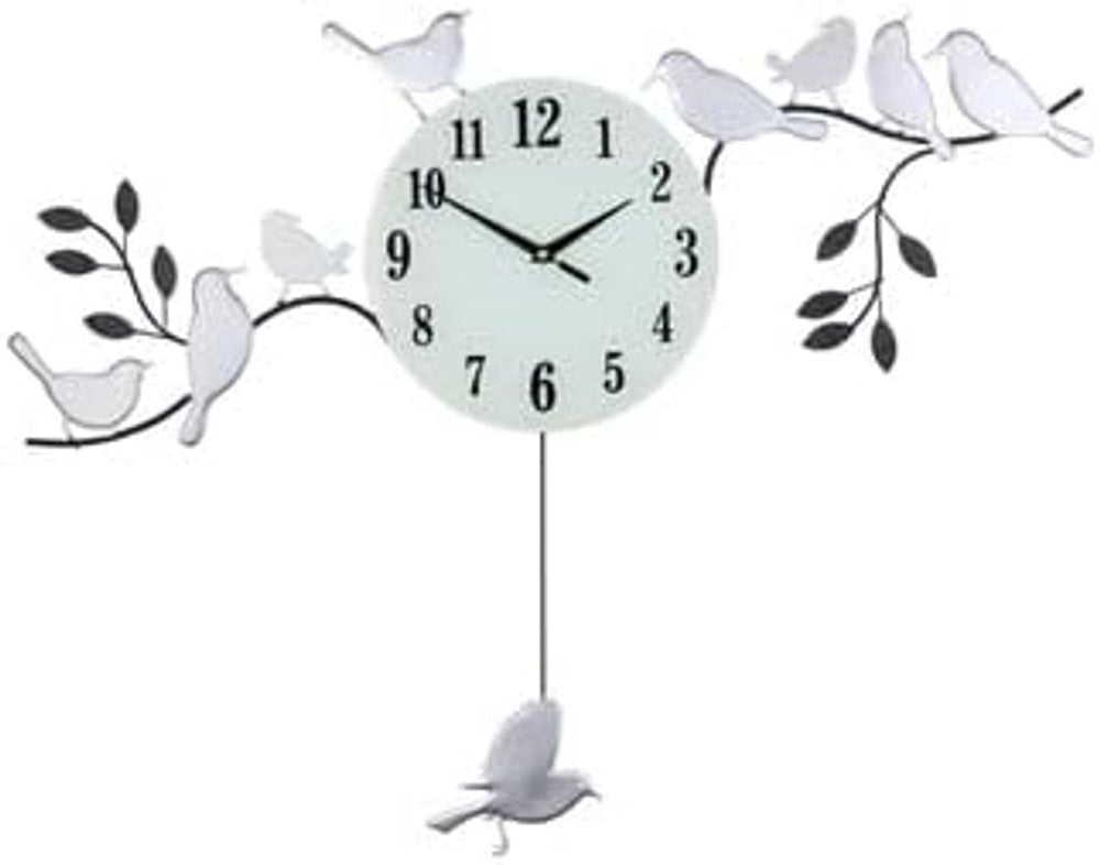 23" Silver Black And White Metal and Glass Silent Pendulum Novelty Wall Clock