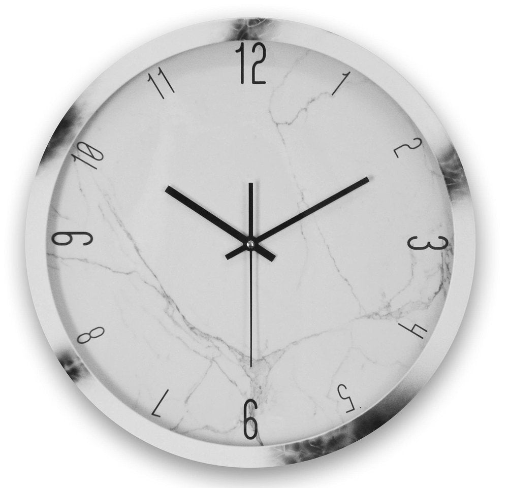 16" White And Black Heavy Duty Plastic Silent Analog Marble Round Wall Clock