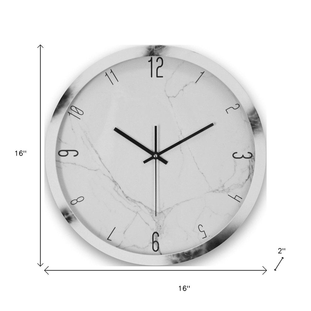 16" White And Black Heavy Duty Plastic Silent Analog Marble Round Wall Clock