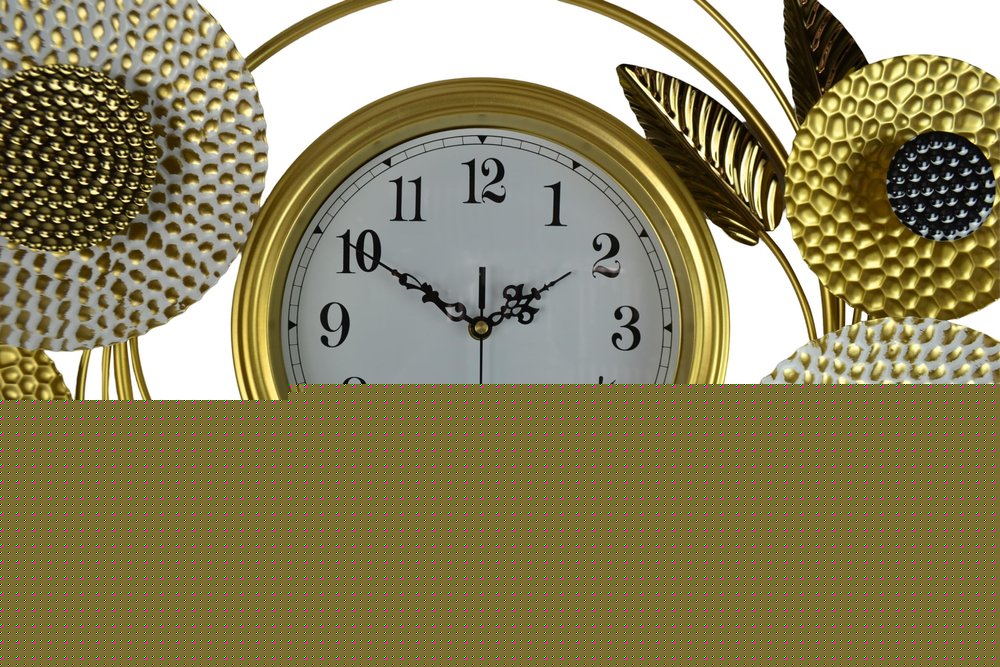 37" Gold Silver And White Metal Silent Analog Floral Novelty Wall Clock