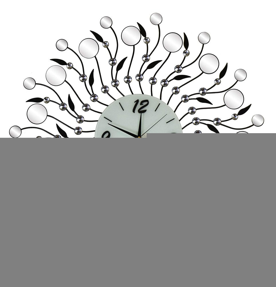28" Silver Black And White Metal And Mirrored Glass Silent Analog Round Wall Clock