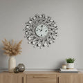 28" Silver Black And White Metal And Mirrored Glass Silent Analog Round Wall Clock
