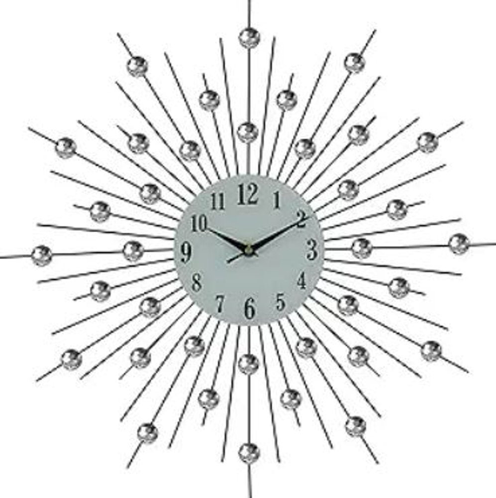 20" Black White And Clear Metal and Glass Silent Analog Sunburst Wall Clock