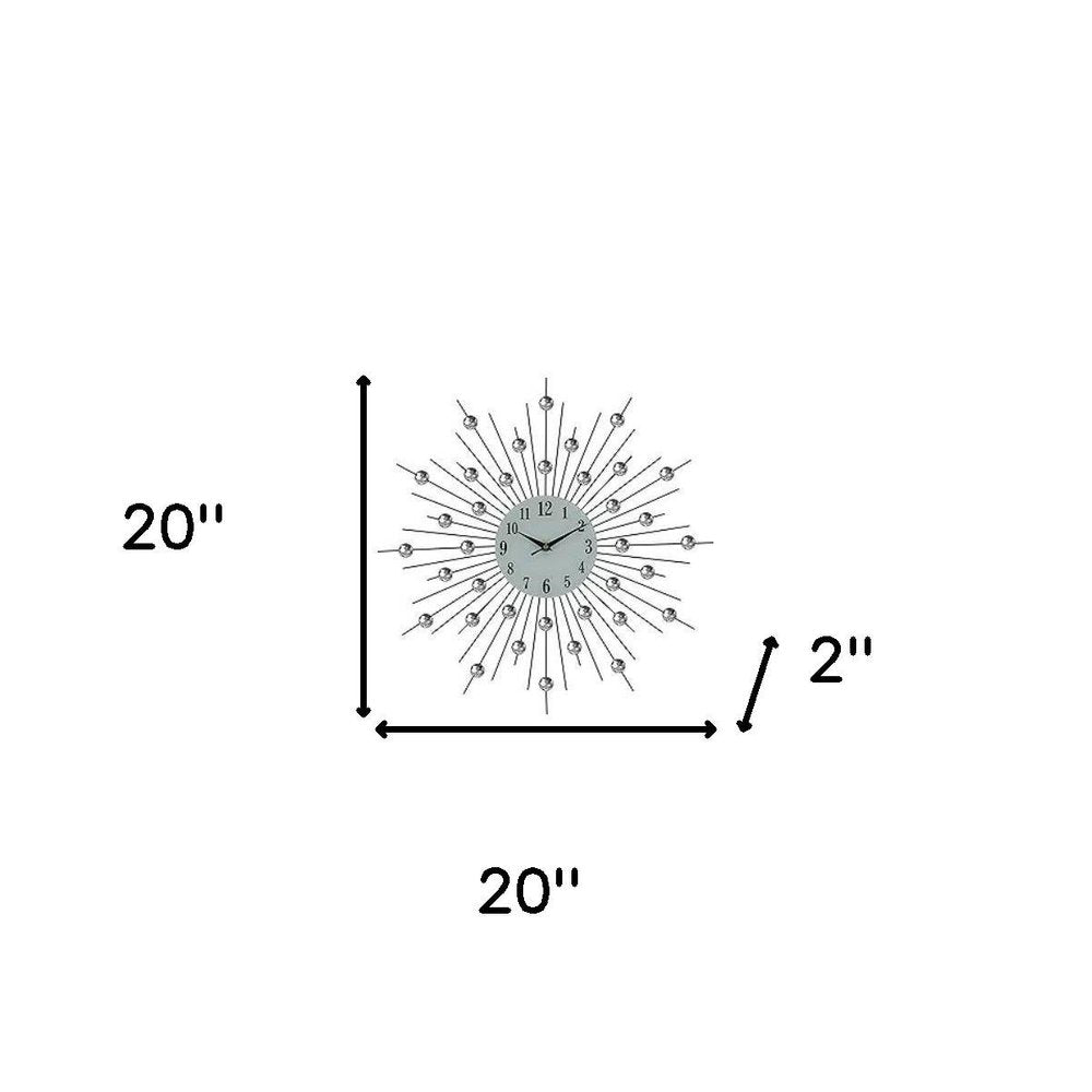 20" Black White And Clear Metal and Glass Silent Analog Sunburst Wall Clock