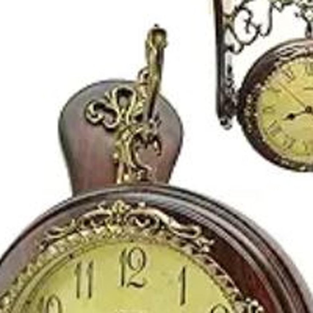 13" Brown Gold And Yellow Resin and Wood Silent Analog Ornate Round Wall Clock