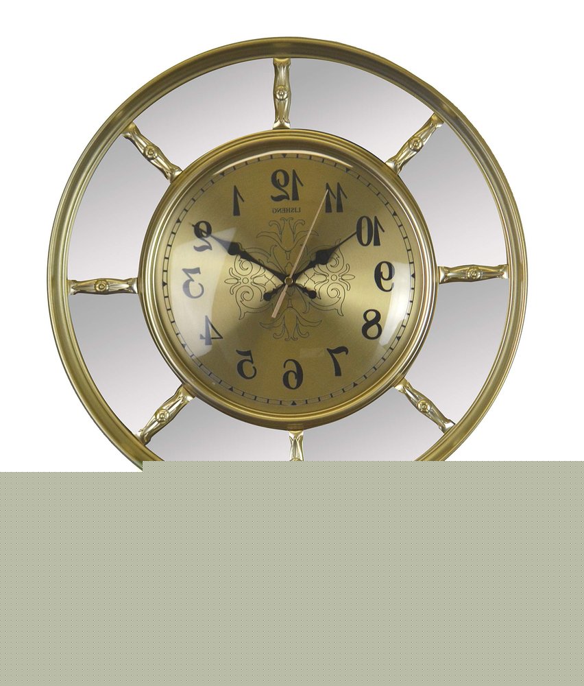 16" Gold And Silver Mirrored Glass And Resin Silent Pendulum Ornate Round Wall Clock