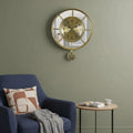 16" Gold And Silver Mirrored Glass And Resin Silent Pendulum Ornate Round Wall Clock