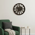 20" Antiqued Gold And Brown Heavy Duty Plastic Silent Skeleton Distressed Exposed Gear Round Wall Clock