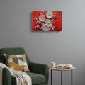 24" White Red And Black Solid Wood and Acrylic Silent Analog Floral Wall Clock