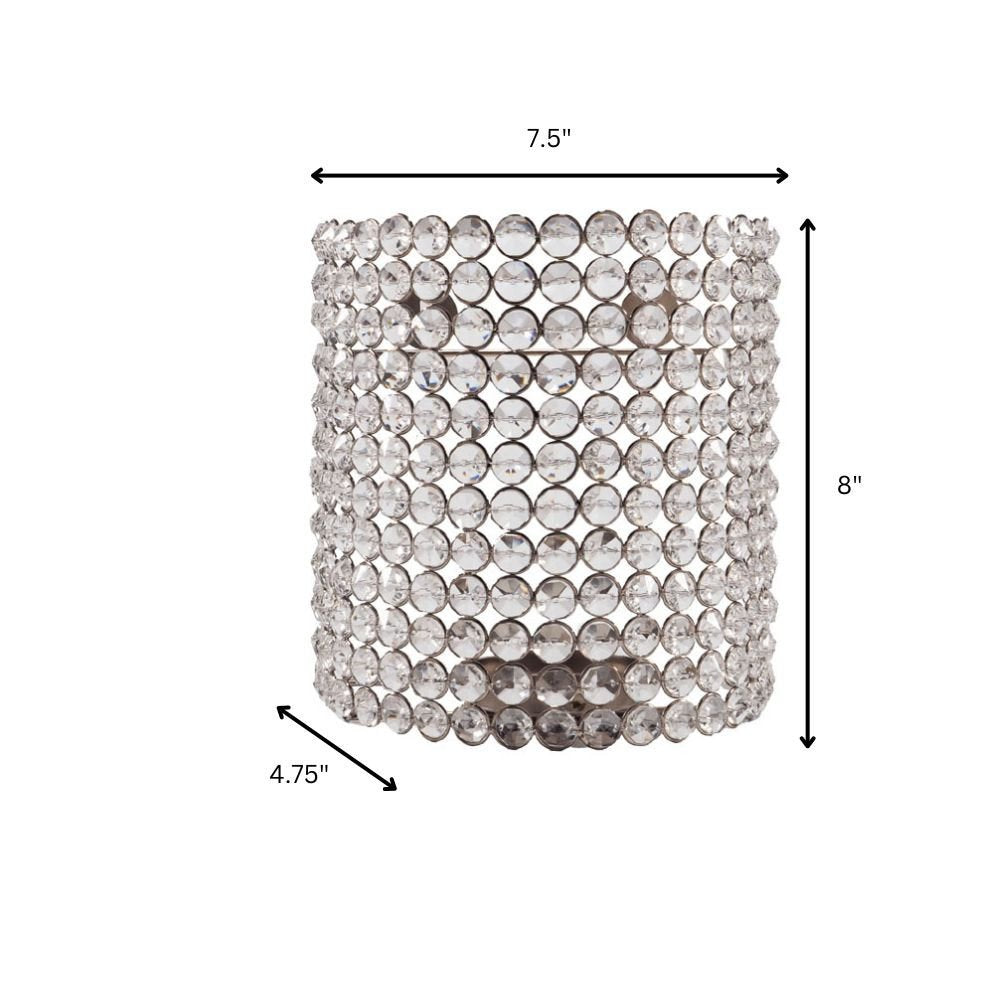 8" Clear And Silver Bejeweled Crystal Wall Sconce Candle Holder