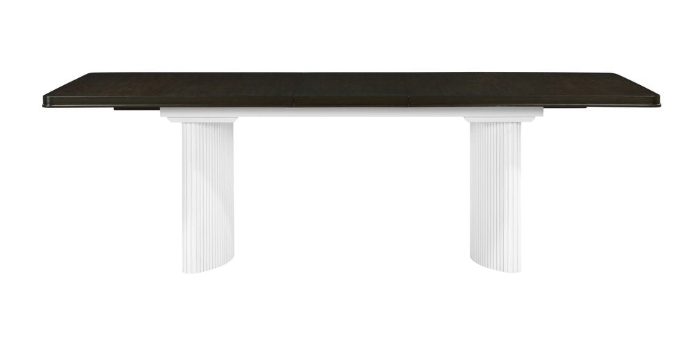 78" Walnut and White Wood Removable Leaf Double Pedestal Base Extendable Dining Table
