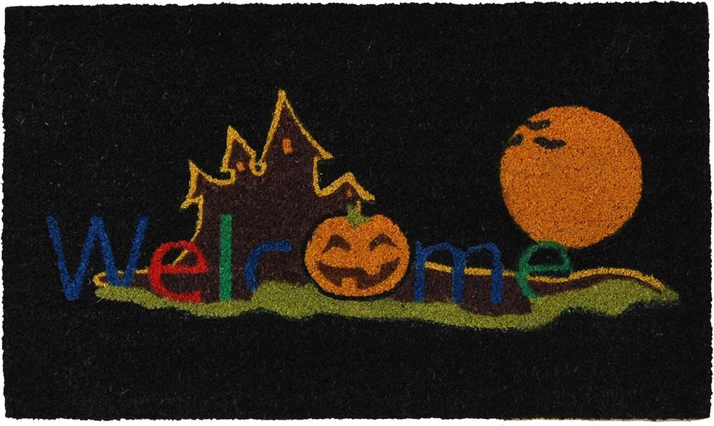 17" X 29" Black And Orange Coir Welcome Outdoor Halloween Door Mat