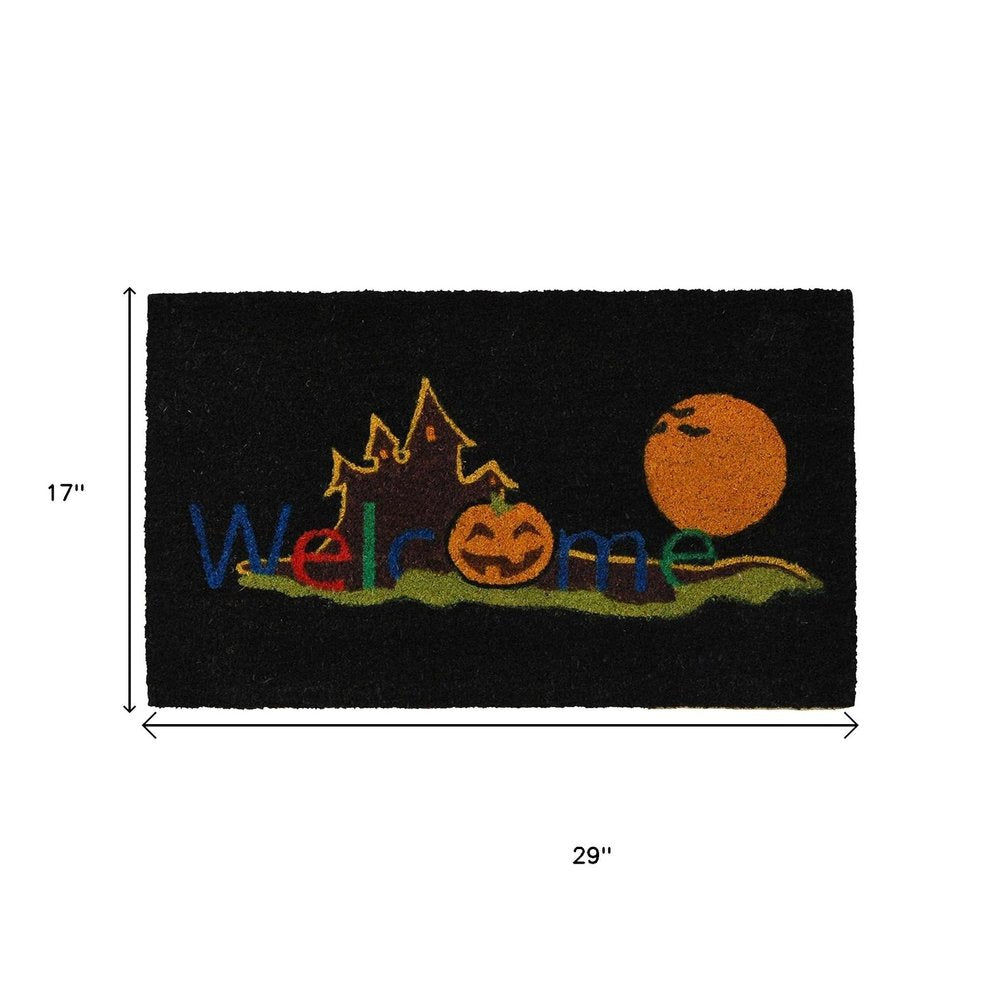 17" X 29" Black And Orange Coir Welcome Outdoor Halloween Door Mat