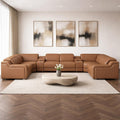 Chestnut Italian Leather Power Reclining U Shaped Eight Piece Corner Sectional With Console
