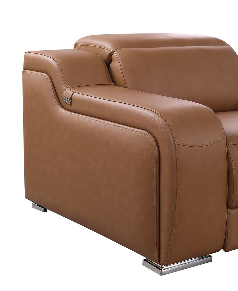 Chestnut Italian Leather Power Reclining U Shaped ten Piece Corner Sectional With Console
