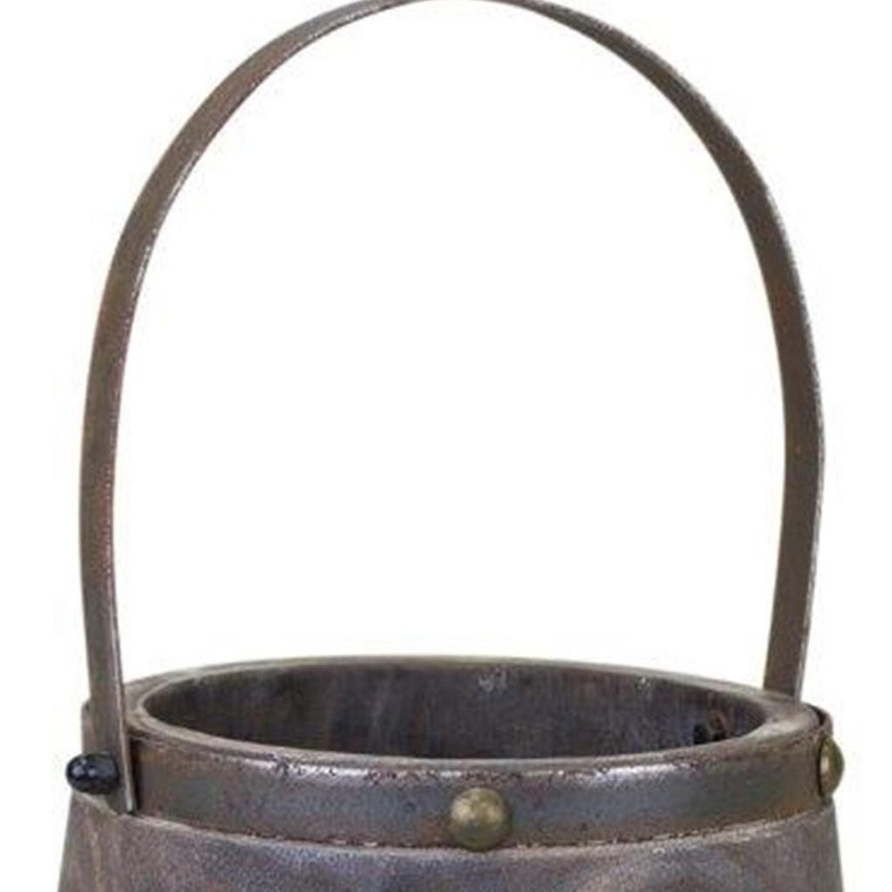 Set of Two Brown Steel And Wood 20 Ounce Round Distressed Pot Planters