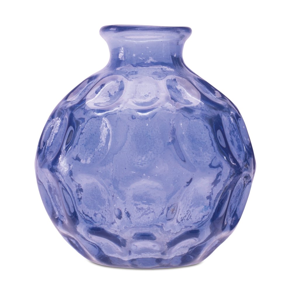 Set of Two Blue Glass Round Table Vases