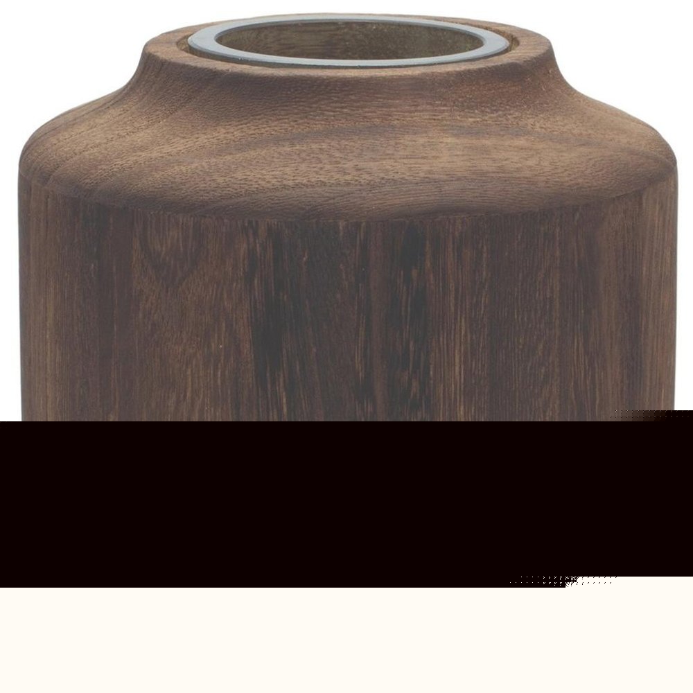 11" Brown And Sage Glass Round Table Vase With Wood