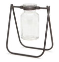Set of Two Clear And Brown Glass And Metal Round Table Vases