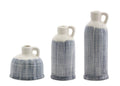 Set of Three Off White And Blue Clay Checkered Jug Vases