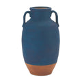 11" Blue And Terra Cotta Ceramic Urn Vase