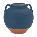 7" Blue And Terra Cotta Ceramic Round Urn