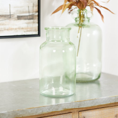 10" Green Glass Cylindrical Table Vase