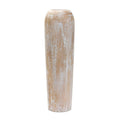 24" Brown And White Round Wood Floor Vase