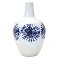 11" White And Blue Geometric Medallion Ceramic Urn Vase