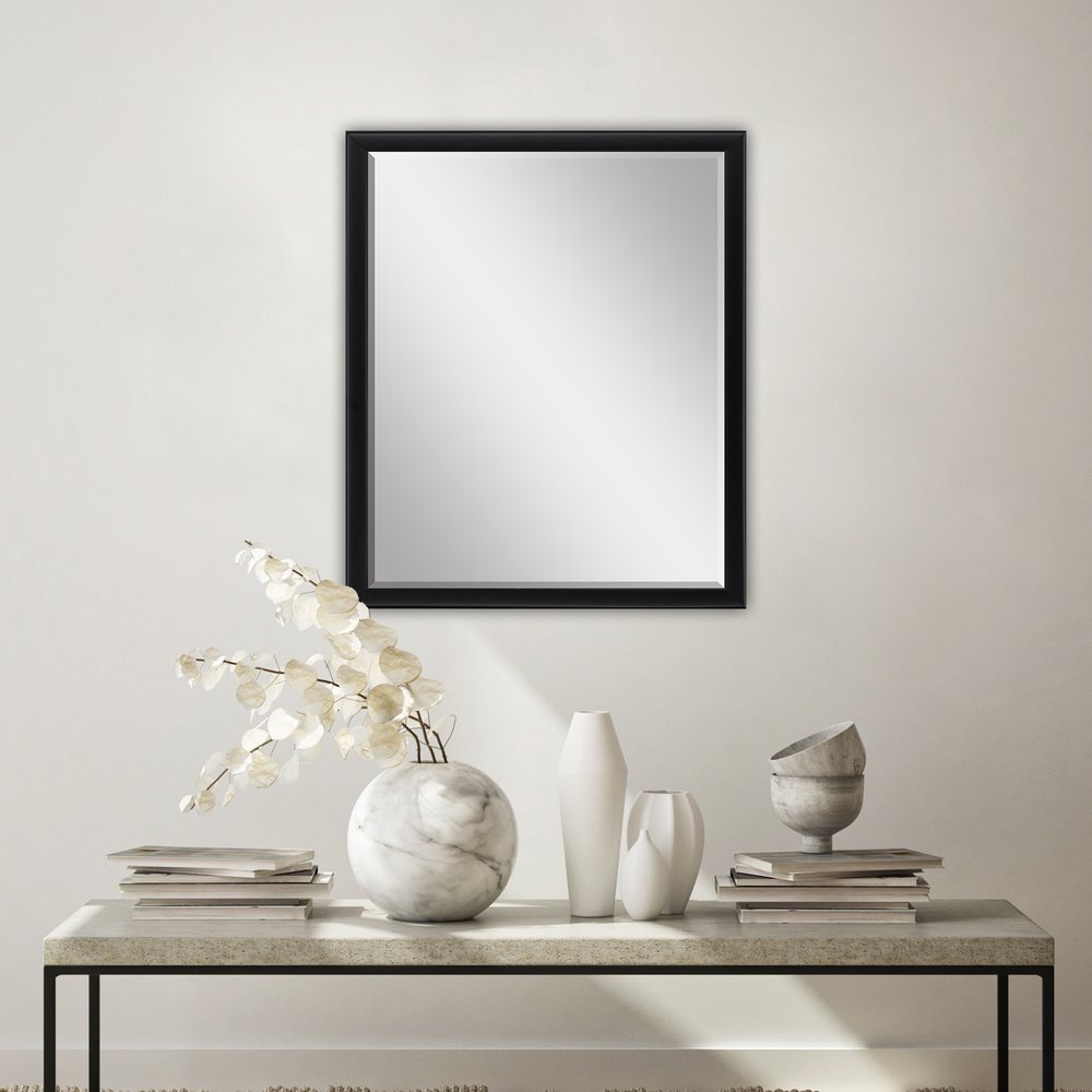 30" Black Solid Wood Framed Accent Mirror