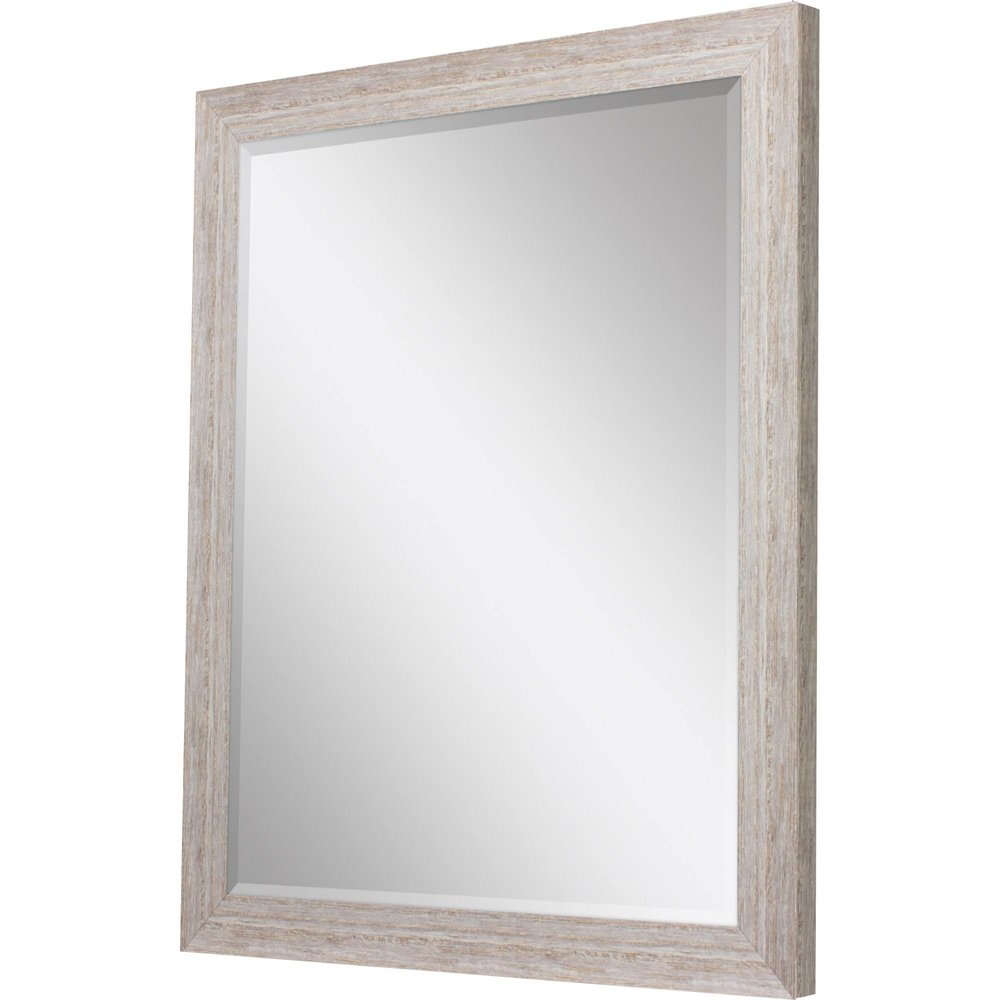 34" White Distressed Wood Framed Accent Mirror