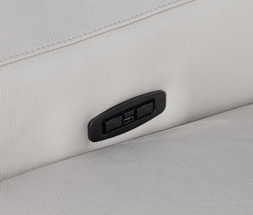 129" Light Gray Italian Leather Reclining USB Sofa