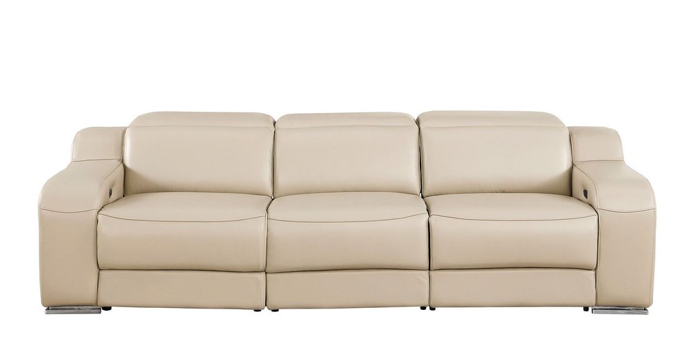 103" Light Gray Italian Leather Reclining USB Sofa