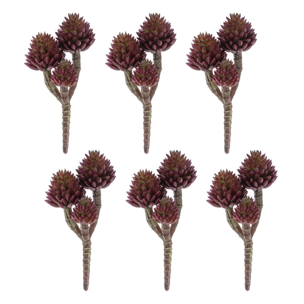 Set of Six 8" Burgundy Brown And Green Artificial Succulent