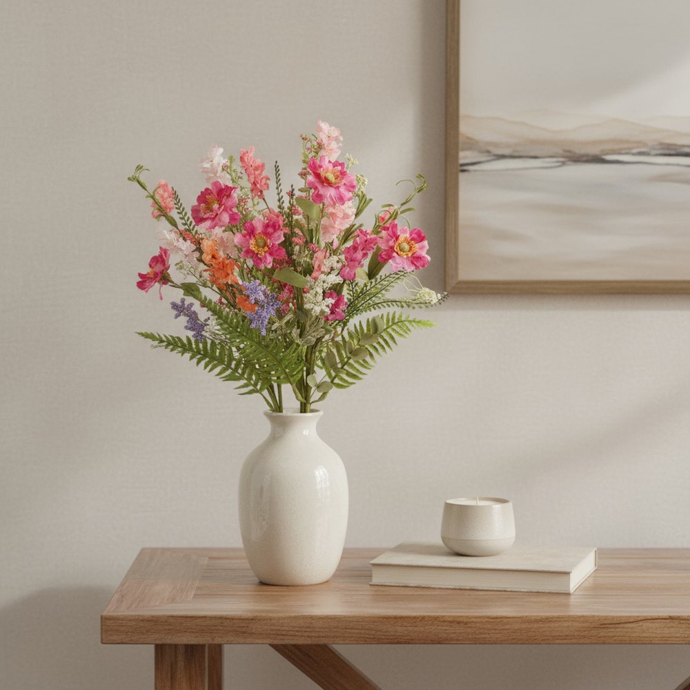 Set of two 5" Pink Blush And Green Flowering Artificial Plant