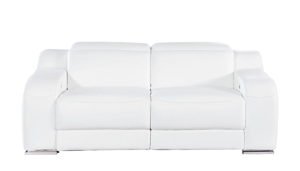 76" White and Silver Italian Leather Power Reclining Loveseat