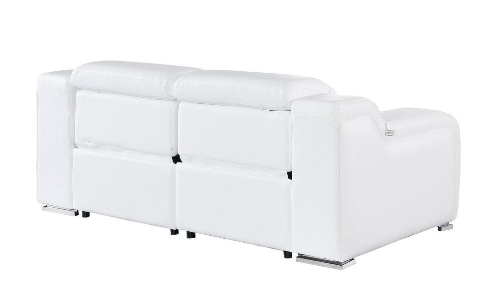 76" White and Silver Italian Leather Power Reclining Loveseat