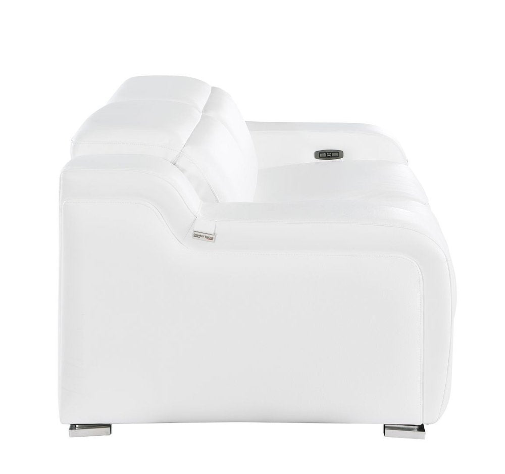 76" White and Silver Italian Leather Power Reclining Loveseat