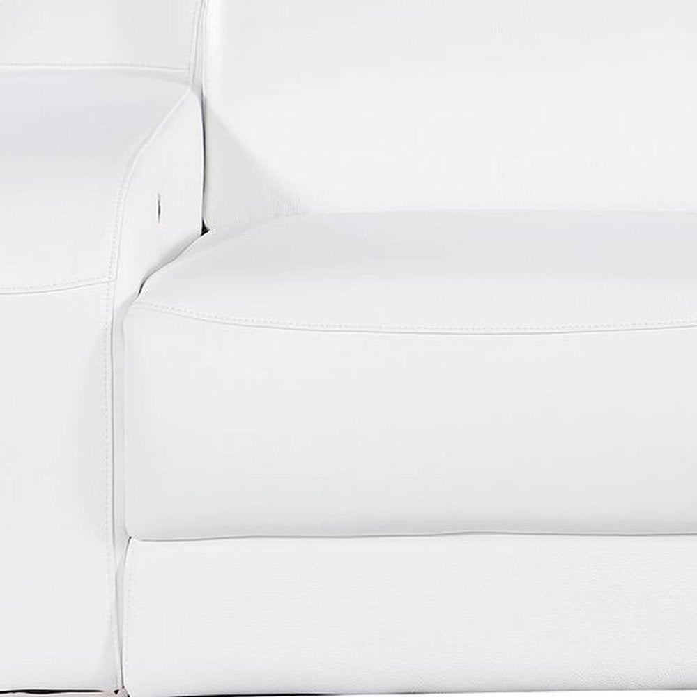 76" White and Silver Italian Leather Power Reclining Loveseat