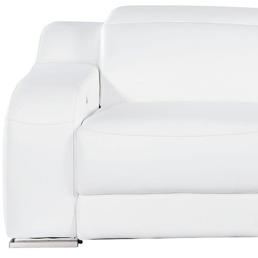 76" White and Silver Italian Leather Power Reclining Loveseat