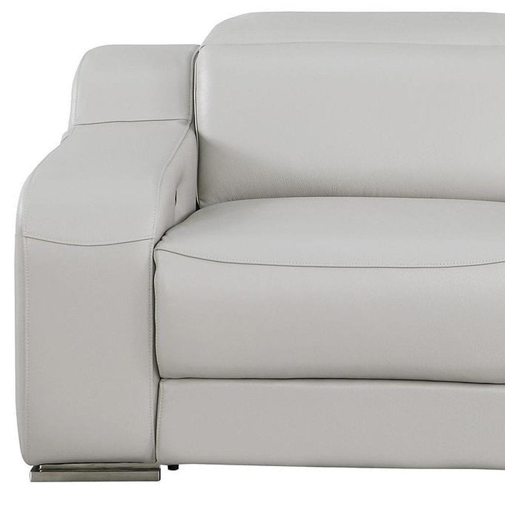 76" Light Gray and Silver Italian Leather Power Reclining Loveseat