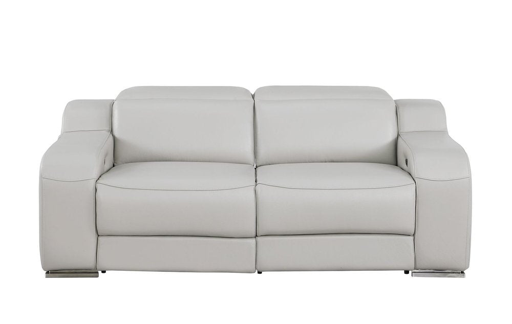 76" Light Gray and Silver Italian Leather Power Reclining Loveseat