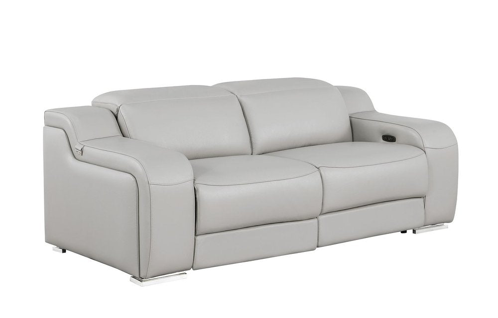 76" Light Gray and Silver Italian Leather Power Reclining Loveseat