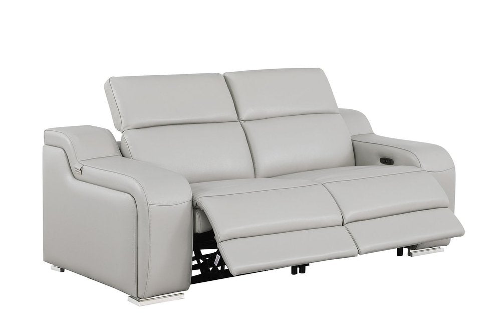 76" Light Gray and Silver Italian Leather Power Reclining Loveseat