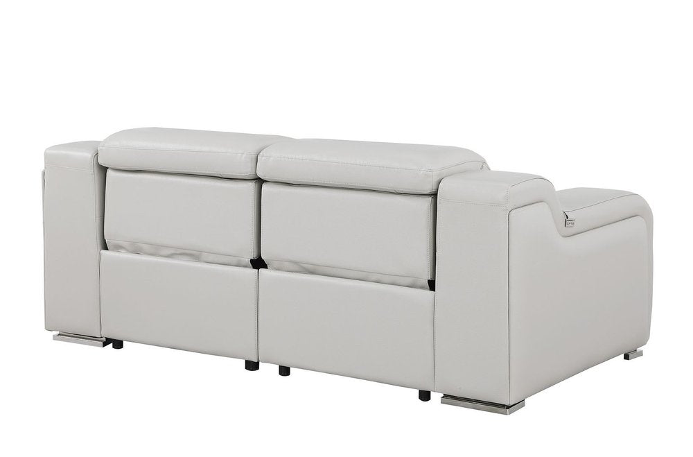 76" Light Gray and Silver Italian Leather Power Reclining Loveseat